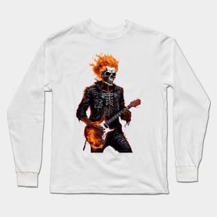 Flamed skeleton playing guitar Long Sleeve T-Shirt